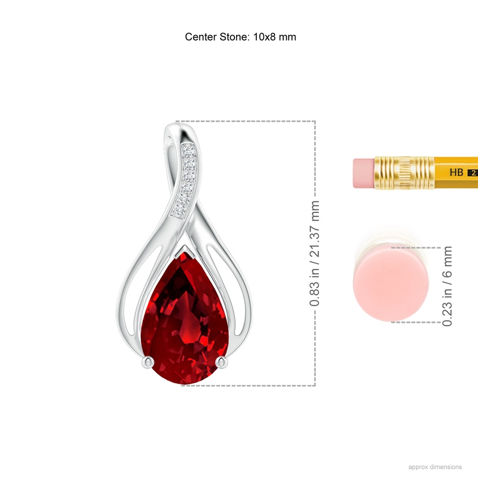 10x8mm Labgrown Pear Lab-Grown Ruby Infinity Twist Pendant with Diamonds in White Gold ruler