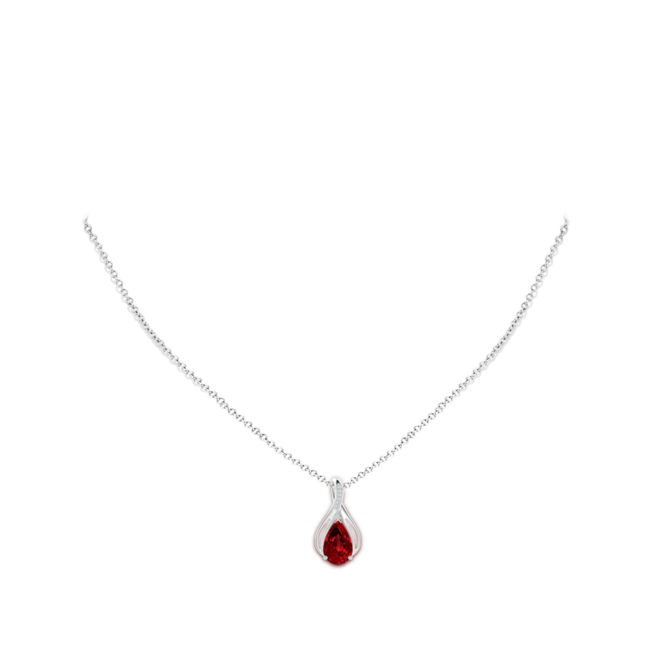 10x8mm Labgrown Pear Lab-Grown Ruby Infinity Twist Pendant with Diamonds in White Gold pen