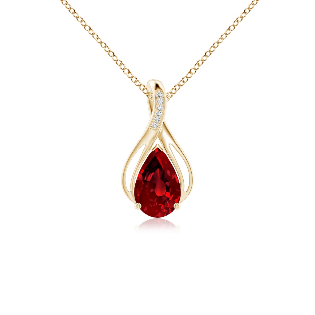 10x8mm Labgrown Lab-Grown Pear Ruby Infinity Twist Pendant with Lab Diamonds in Yellow Gold