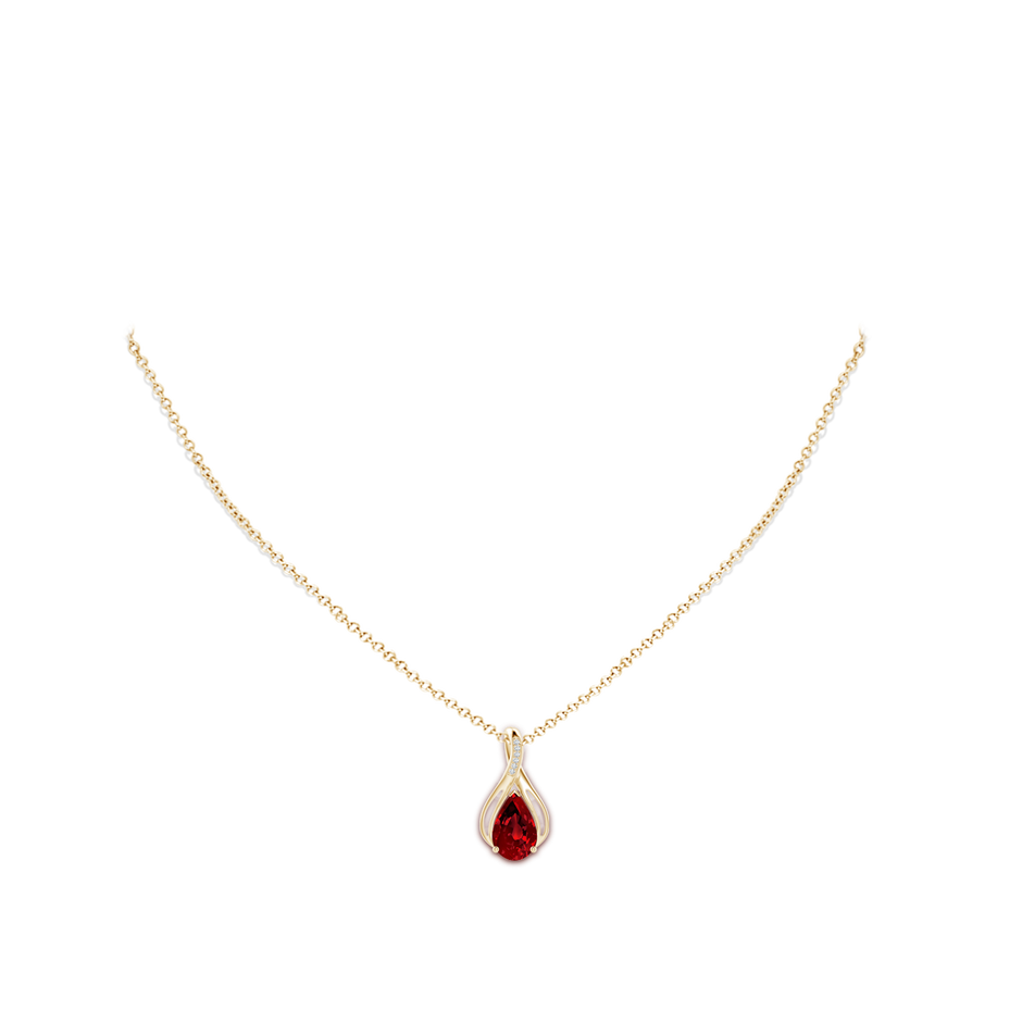 10x8mm Labgrown Pear Lab-Grown Ruby Infinity Twist Pendant with Diamonds in Yellow Gold pen