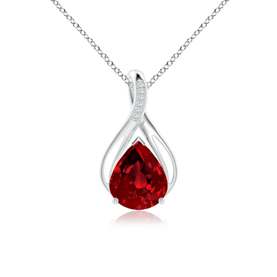 12x10mm Labgrown Pear Lab-Grown Ruby Infinity Twist Pendant with Diamonds in White Gold 