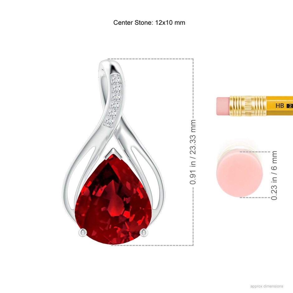 12x10mm Labgrown Pear Lab-Grown Ruby Infinity Twist Pendant with Diamonds in White Gold ruler
