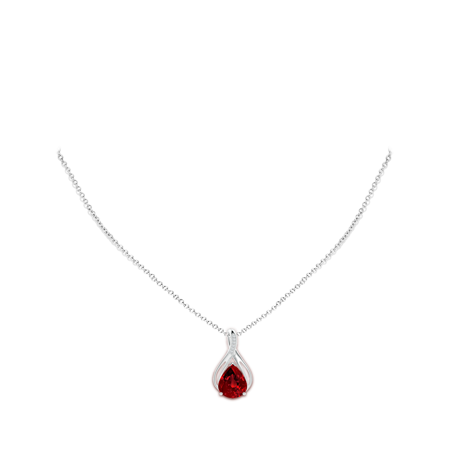 12x10mm Labgrown Pear Lab-Grown Ruby Infinity Twist Pendant with Diamonds in White Gold pen
