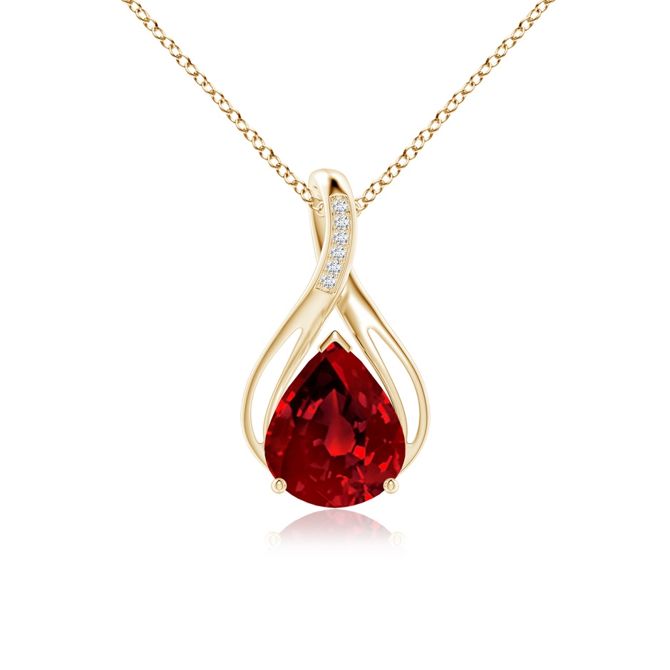 12x10mm Labgrown Pear Lab-Grown Ruby Infinity Twist Pendant with Diamonds in Yellow Gold 