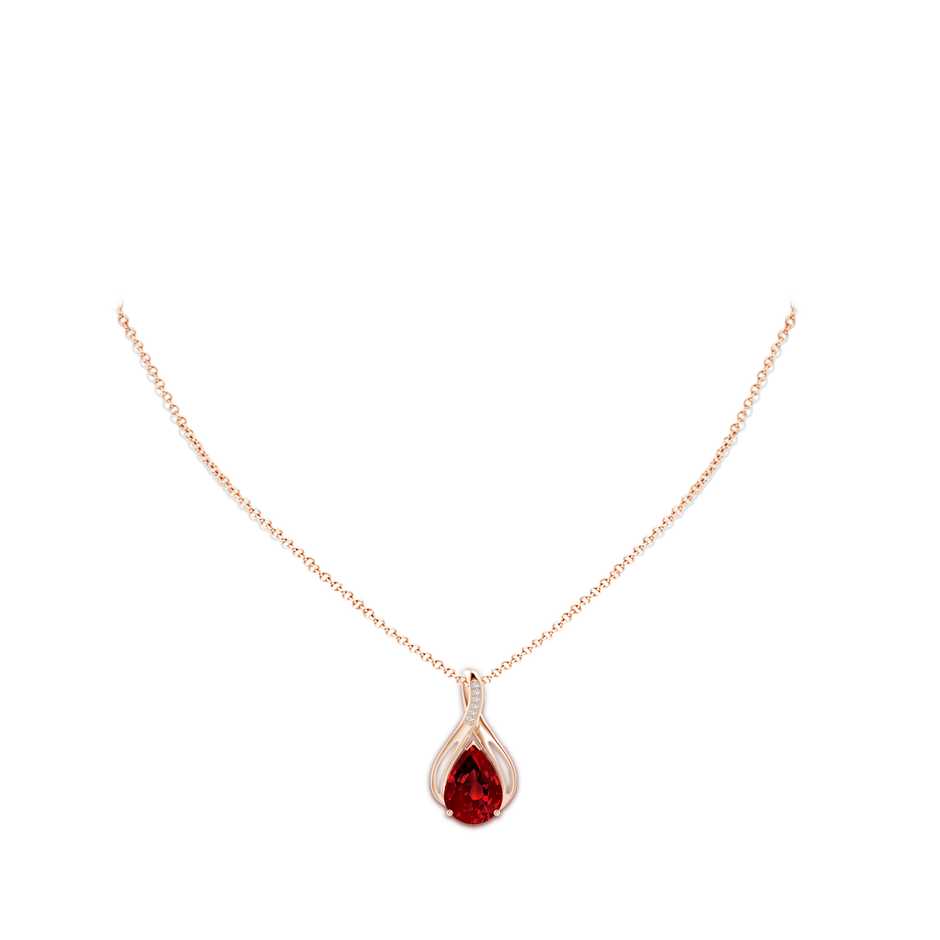 14x10mm Labgrown Pear Lab-Grown Ruby Infinity Twist Pendant with Diamonds in 18K Rose Gold pen