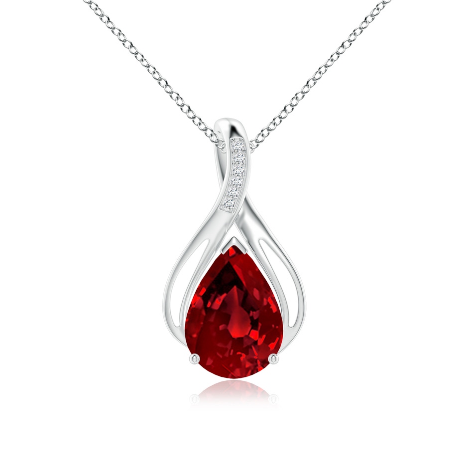 14x10mm Labgrown Pear Lab-Grown Ruby Infinity Twist Pendant with Diamonds in P950 Platinum 