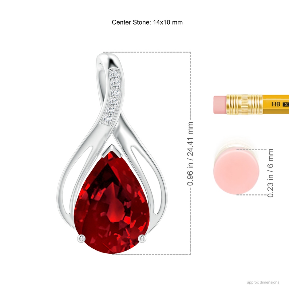 14x10mm Labgrown Pear Lab-Grown Ruby Infinity Twist Pendant with Diamonds in P950 Platinum ruler