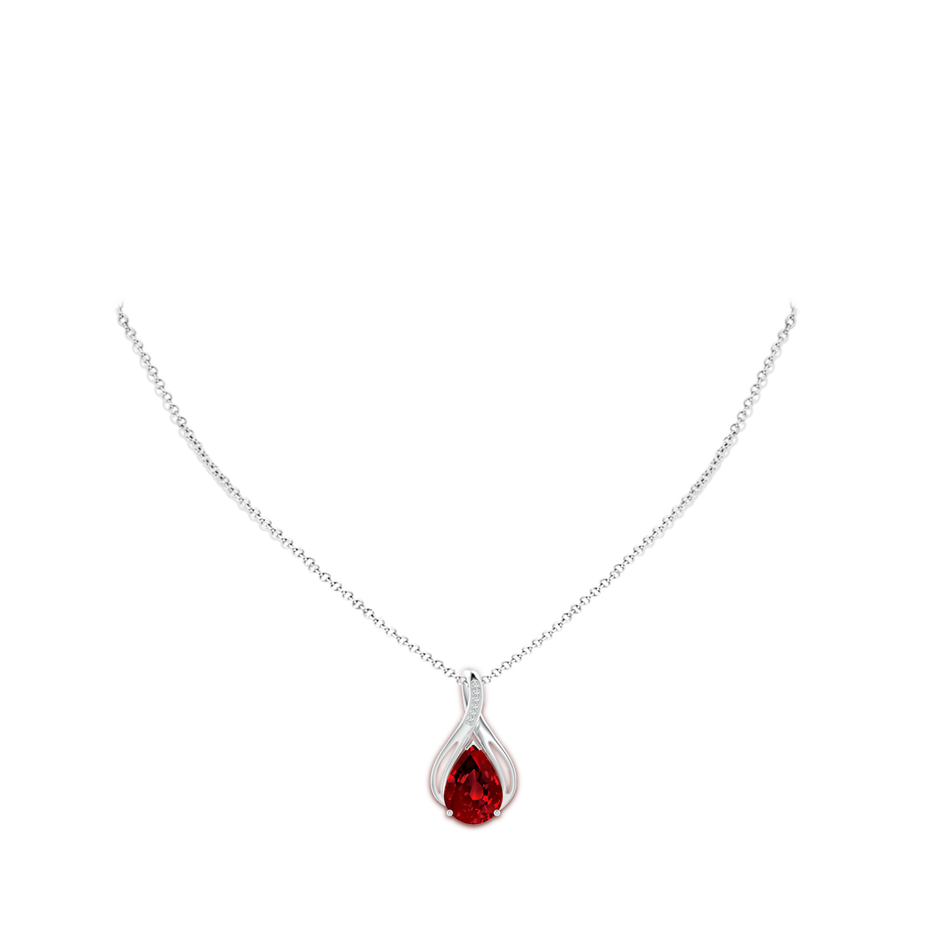 14x10mm Labgrown Pear Lab-Grown Ruby Infinity Twist Pendant with Diamonds in P950 Platinum pen