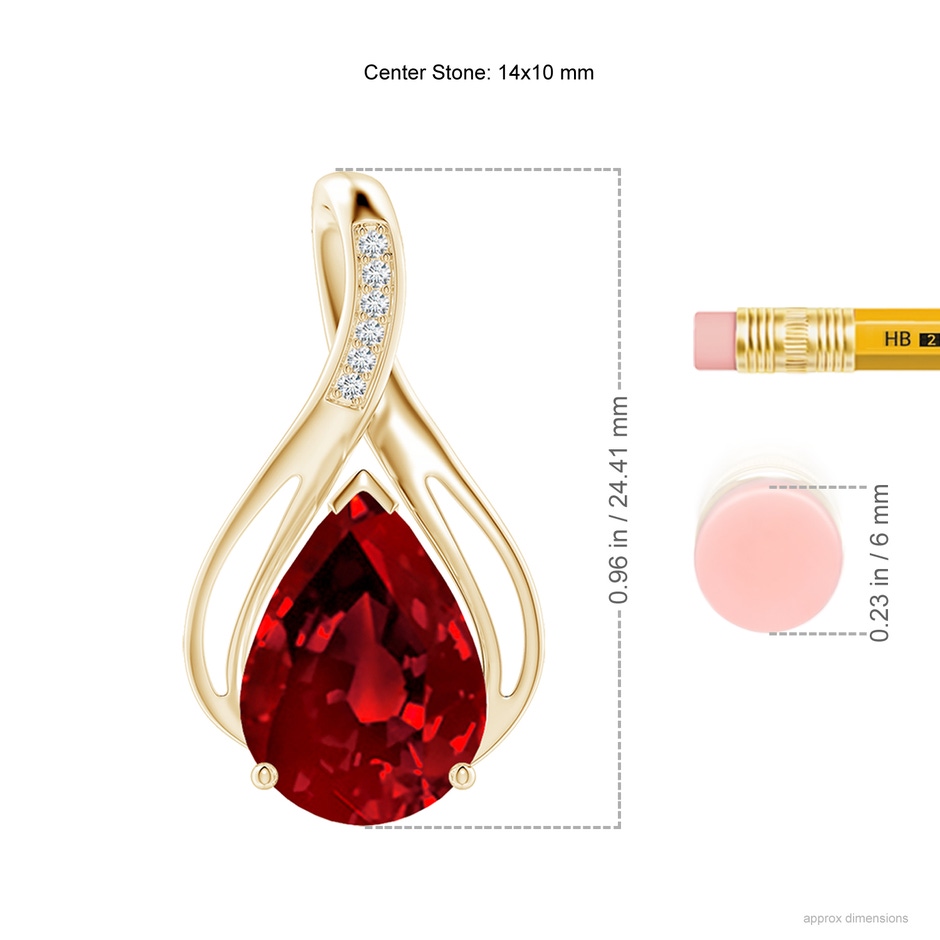 14x10mm Labgrown Pear Lab-Grown Ruby Infinity Twist Pendant with Diamonds in Yellow Gold ruler