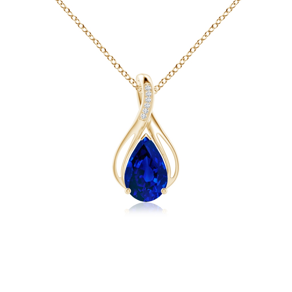 10x8mm Labgrown Lab-Grown Pear Blue Sapphire Infinity Twist Pendant with Lab Diamonds in Yellow Gold