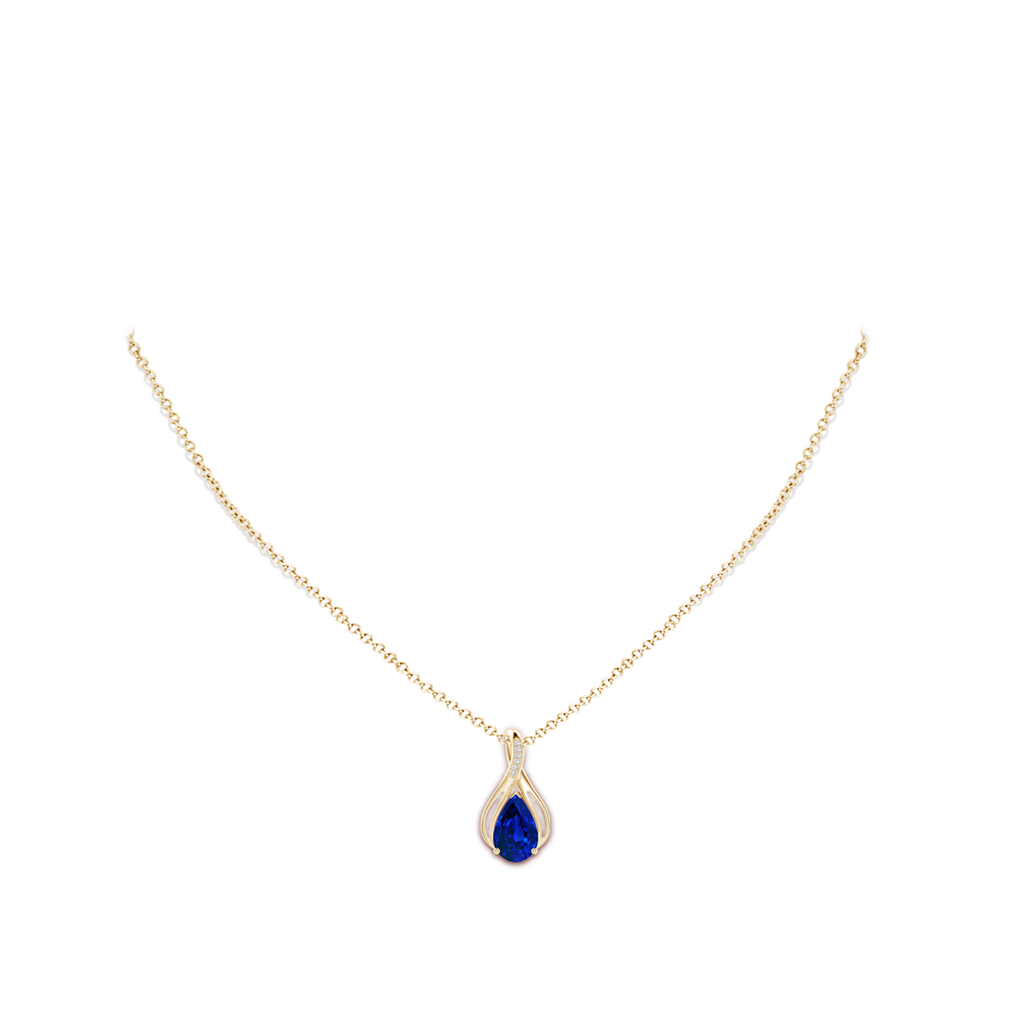 10x8mm Labgrown Lab-Grown Pear Blue Sapphire Infinity Twist Pendant with Lab Diamonds in Yellow Gold pen