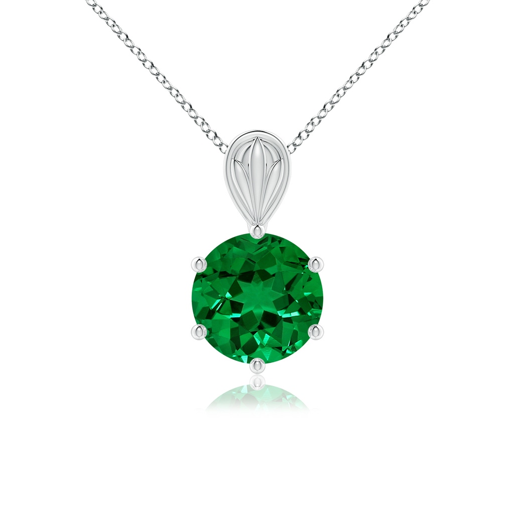 8mm Labgrown Lab-Grown Solitaire Round Emerald Classic Pendant in White Gold