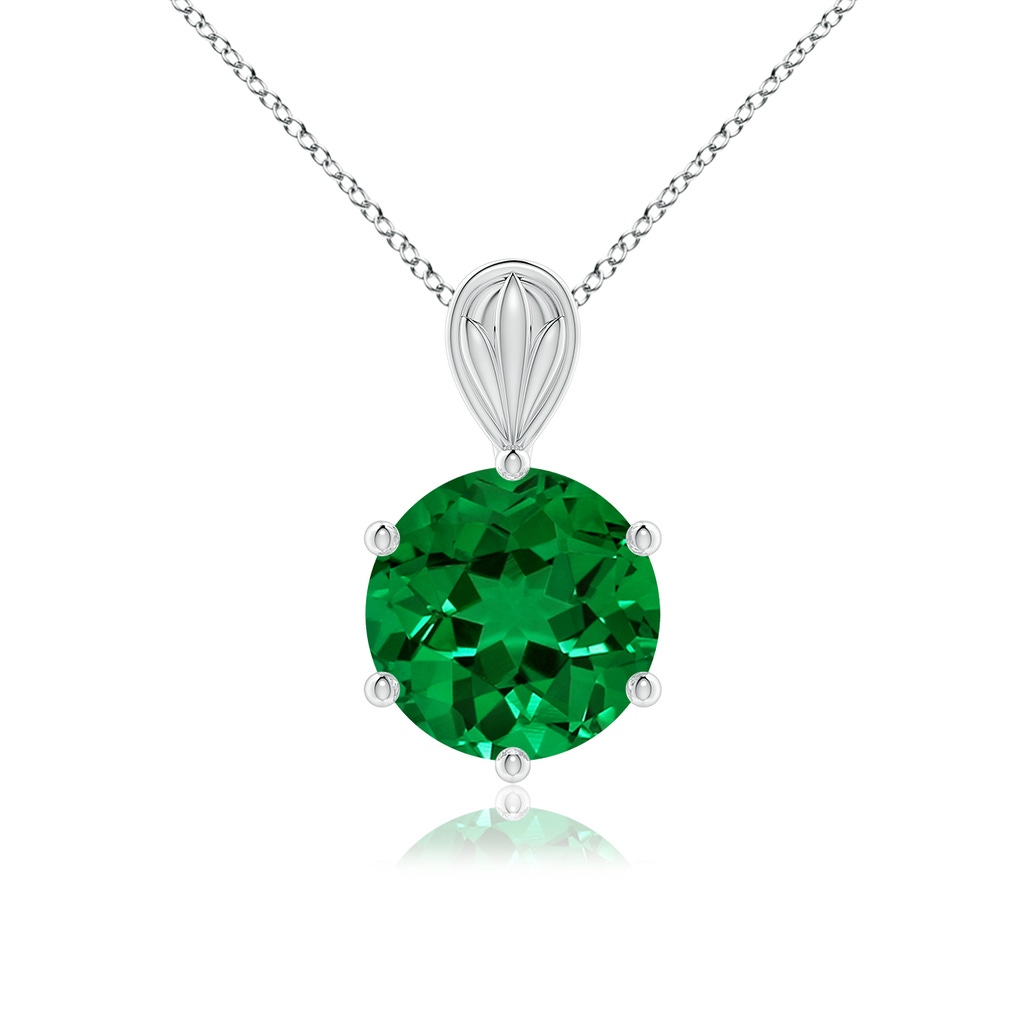 9mm Labgrown Lab-Grown Solitaire Round Emerald Classic Pendant in White Gold