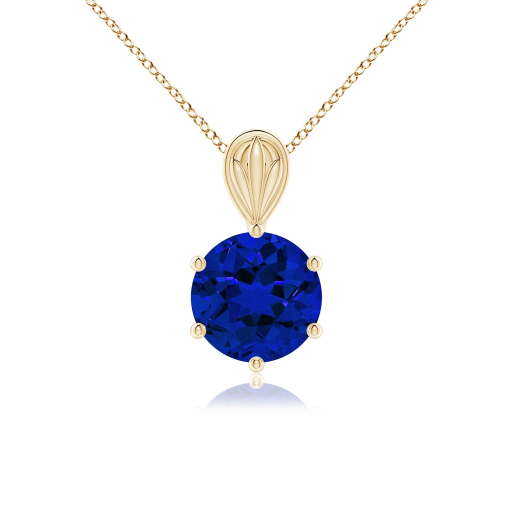 8mm Labgrown Lab-Grown Solitaire Round Blue Sapphire Classic Pendant in Yellow Gold