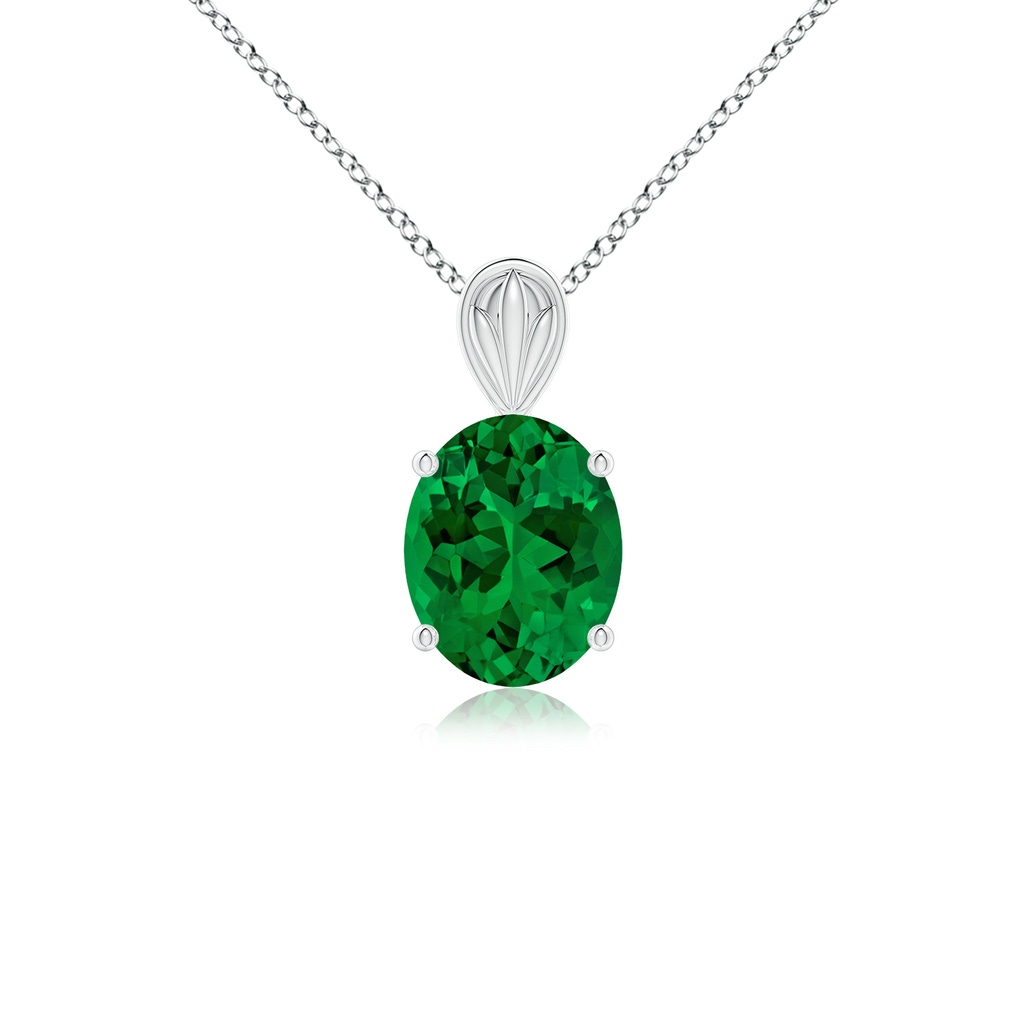 10x8mm Labgrown Lab-Grown Solitaire Oval Emerald Classic Pendant in White Gold