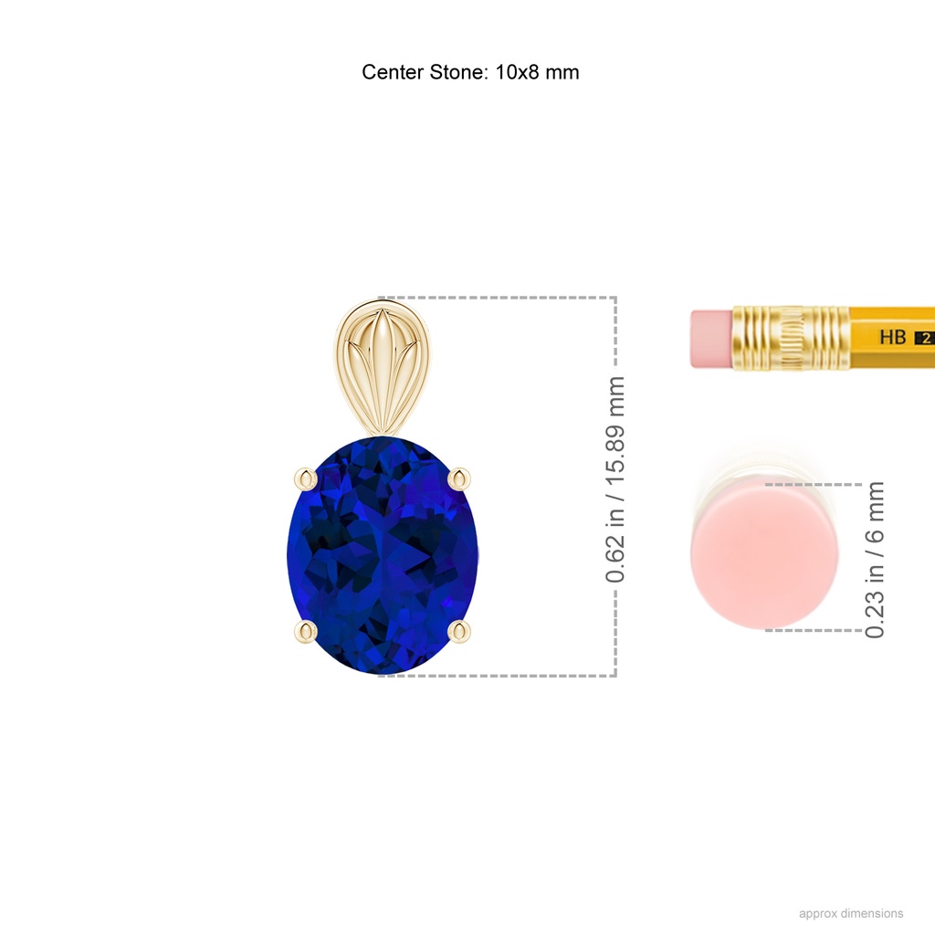 10x8mm Labgrown Lab-Grown Solitaire Oval Blue Sapphire Classic Pendant in Yellow Gold ruler