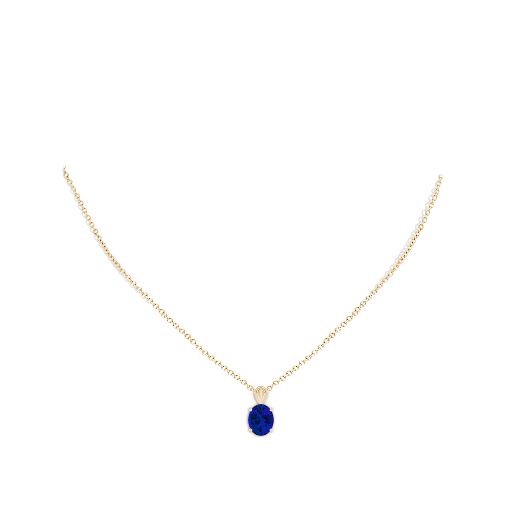 10x8mm Labgrown Lab-Grown Solitaire Oval Blue Sapphire Classic Pendant in Yellow Gold pen