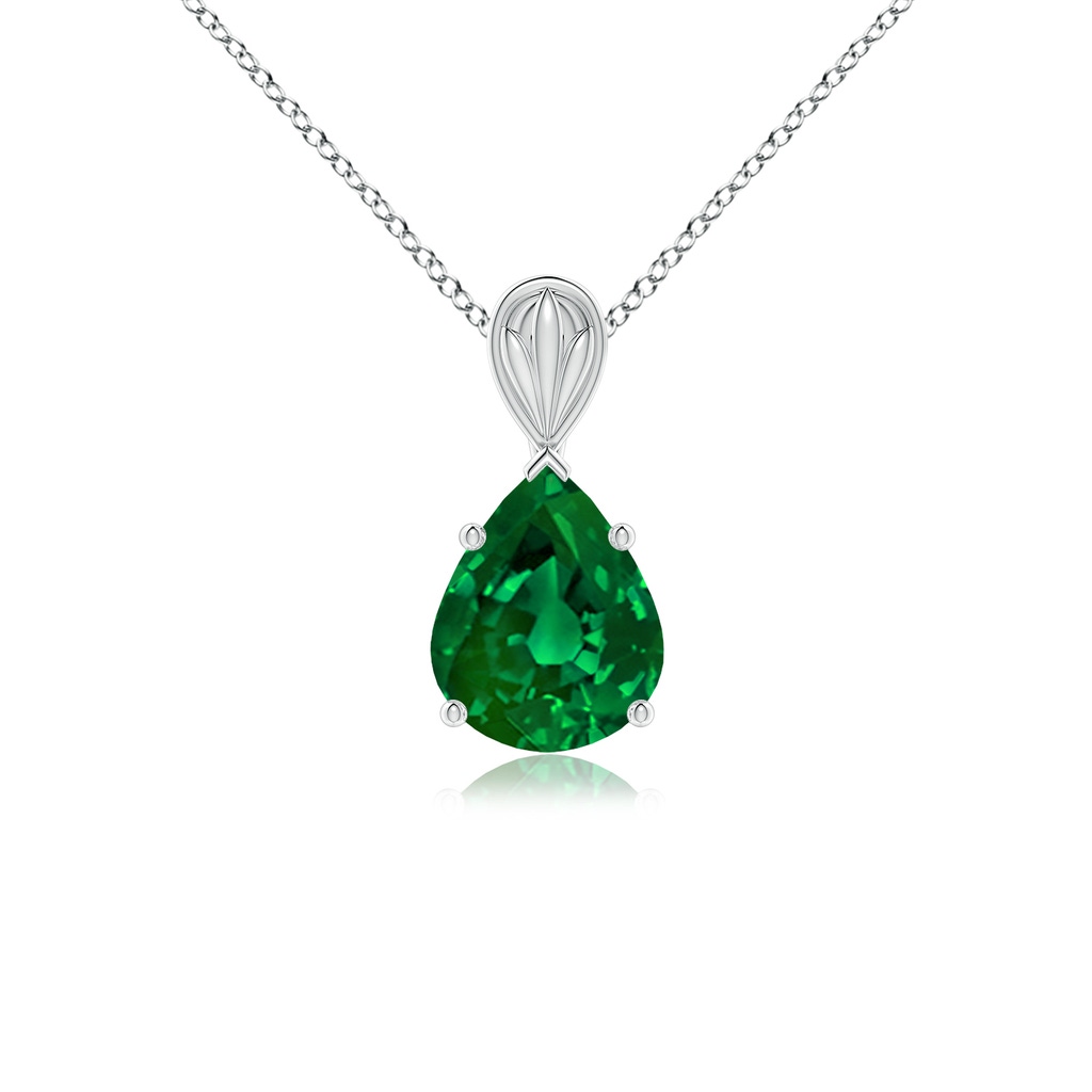 10x8mm Labgrown Lab-Grown Solitaire Pear-Shaped Emerald Classic Pendant in White Gold 