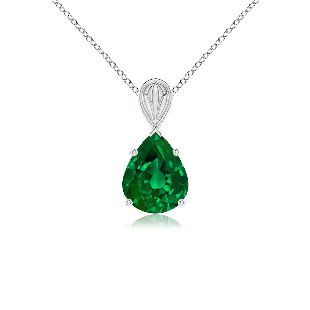 10x8mm Labgrown Lab-Grown Solitaire Pear-Shaped Emerald Classic Pendant in White Gold