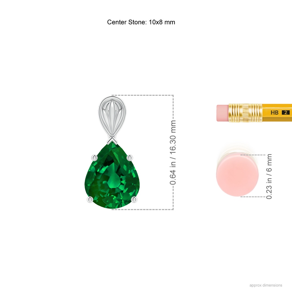 10x8mm Labgrown Lab-Grown Solitaire Pear-Shaped Emerald Classic Pendant in White Gold ruler