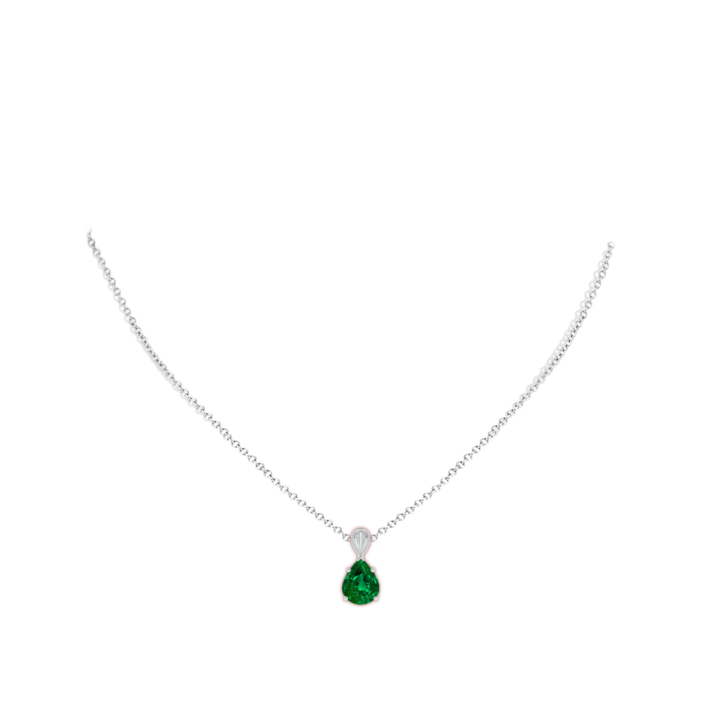 10x8mm Labgrown Lab-Grown Solitaire Pear-Shaped Emerald Classic Pendant in White Gold pen
