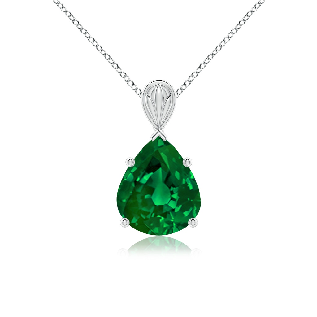 12x10mm Labgrown Lab-Grown Solitaire Pear-Shaped Emerald Classic Pendant in White Gold 