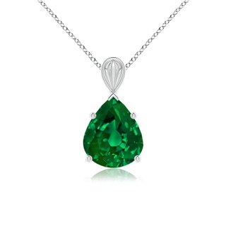 12x10mm Labgrown Lab-Grown Solitaire Pear-Shaped Emerald Classic Pendant in White Gold