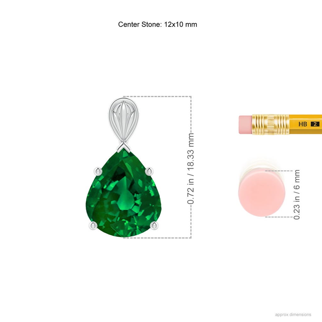 12x10mm Labgrown Lab-Grown Solitaire Pear-Shaped Emerald Classic Pendant in White Gold ruler