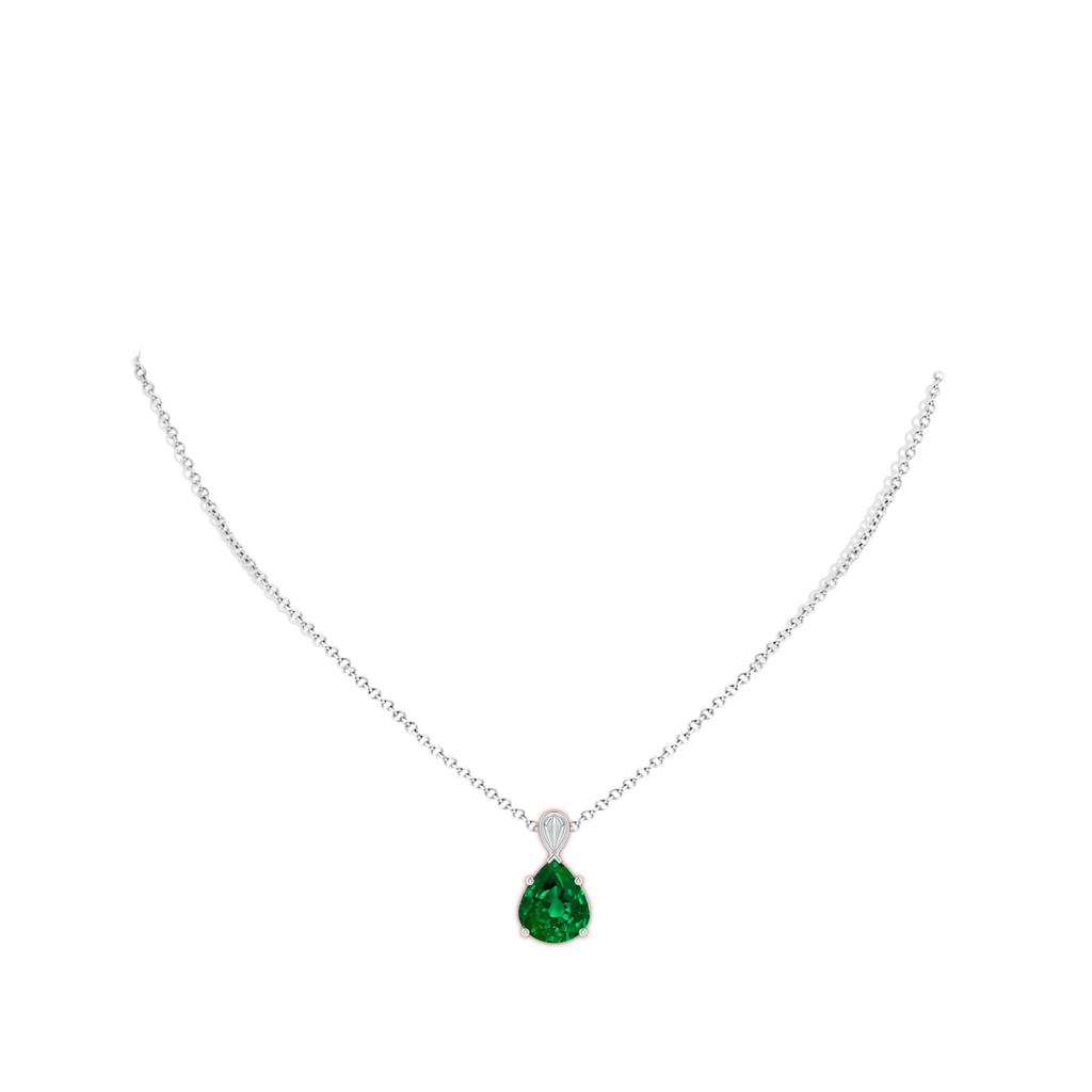 12x10mm Labgrown Lab-Grown Solitaire Pear-Shaped Emerald Classic Pendant in White Gold pen