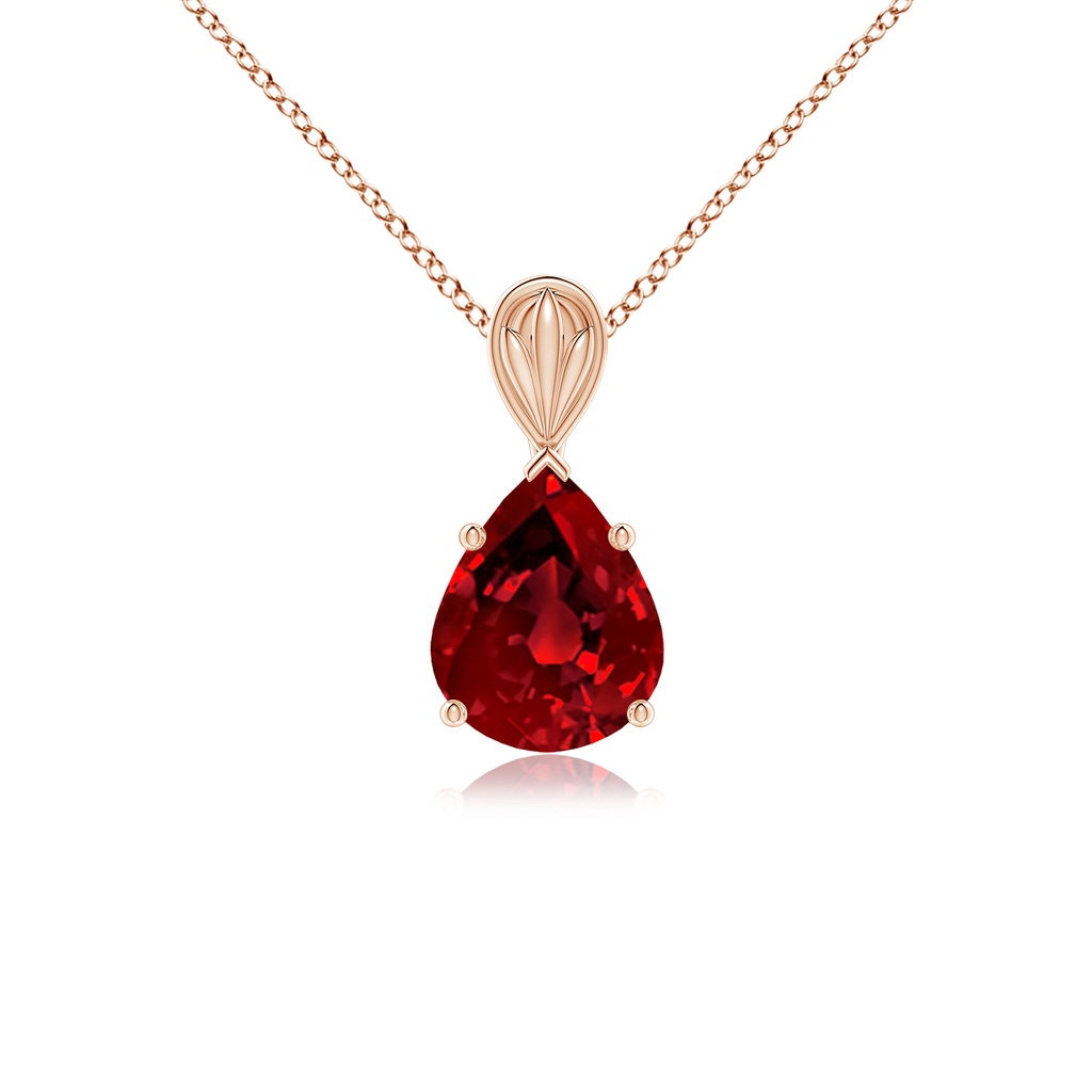 10x8mm Labgrown Lab-Grown Solitaire Pear-Shaped Ruby Classic Pendant in Rose Gold