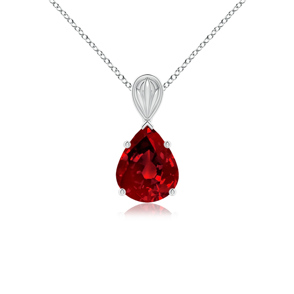 10x8mm Labgrown Lab-Grown Solitaire Pear-Shaped Ruby Classic Pendant in White Gold