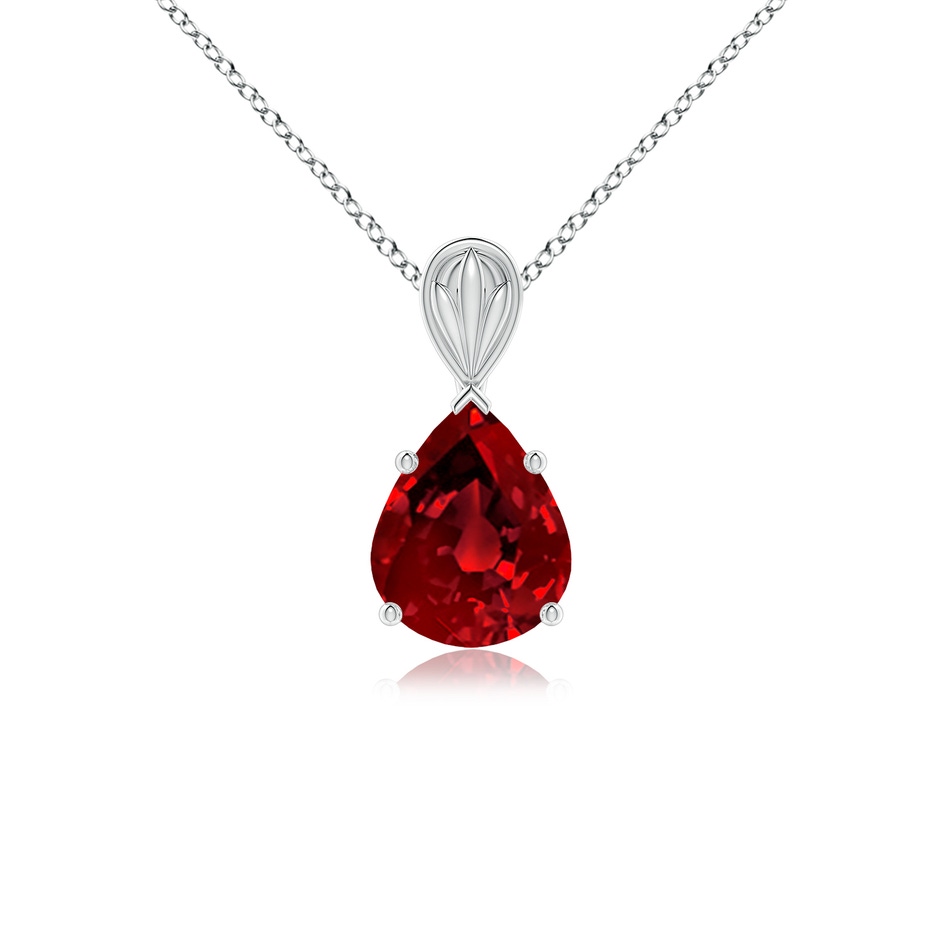 10x8mm Labgrown Lab-Grown Solitaire Pear-Shaped Ruby Classic Pendant in White Gold 