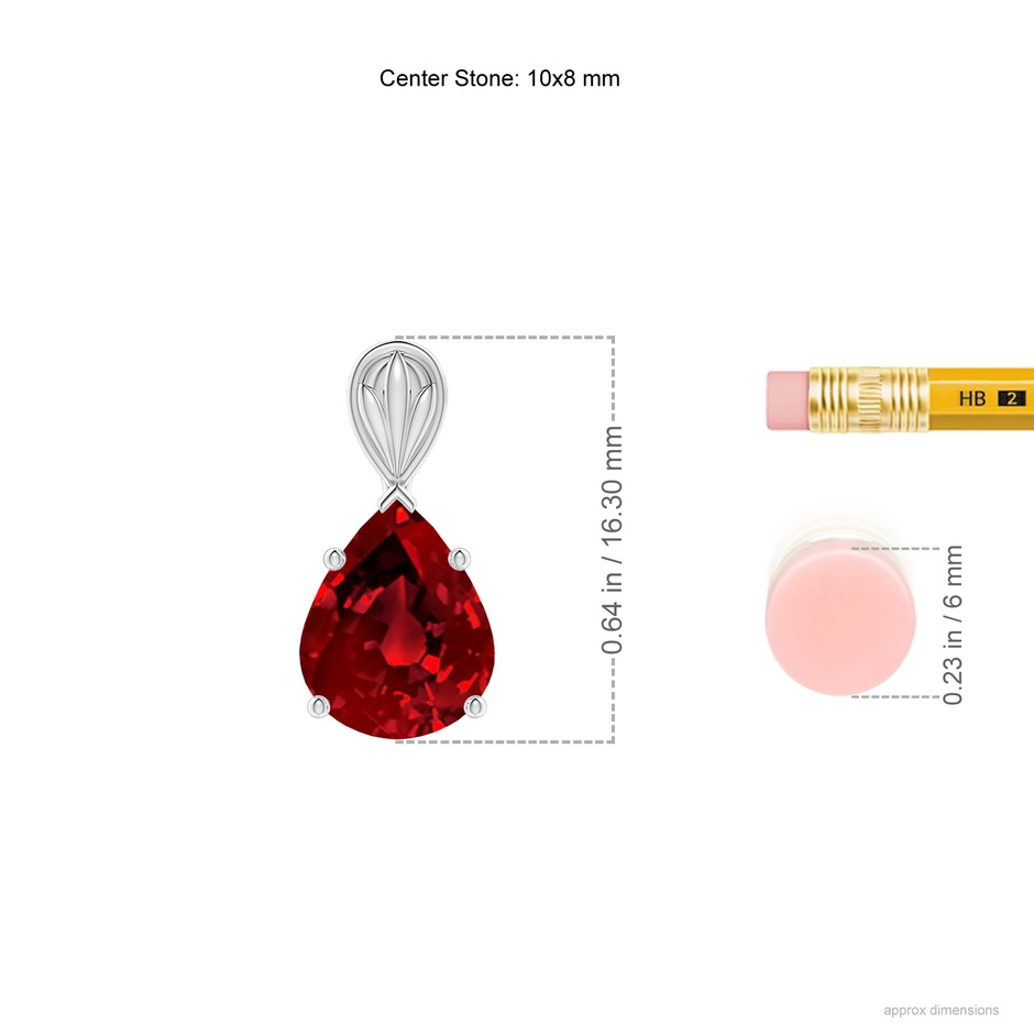 10x8mm Labgrown Lab-Grown Solitaire Pear-Shaped Ruby Classic Pendant in White Gold ruler