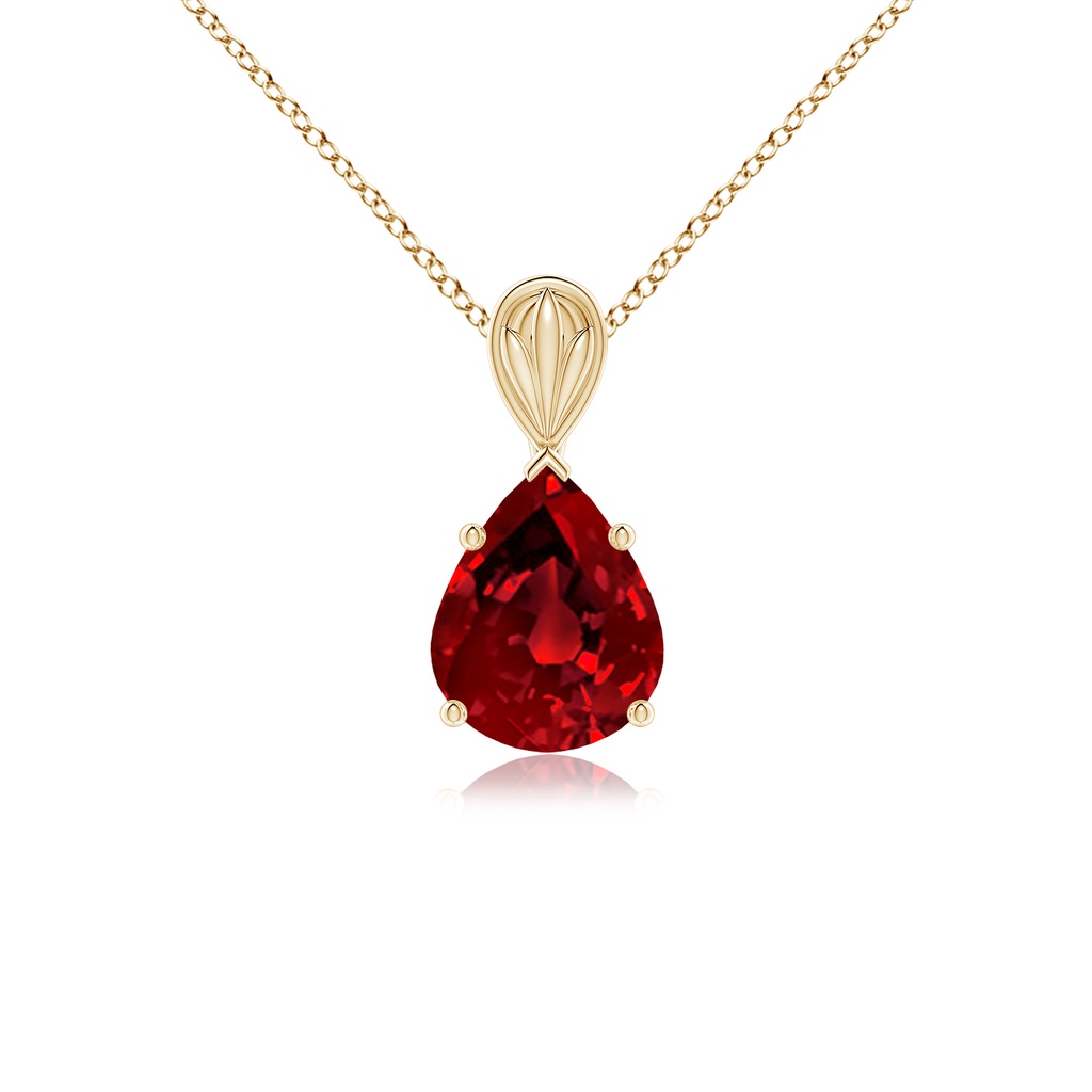 10x8mm Labgrown Lab-Grown Solitaire Pear-Shaped Ruby Classic Pendant in Yellow Gold