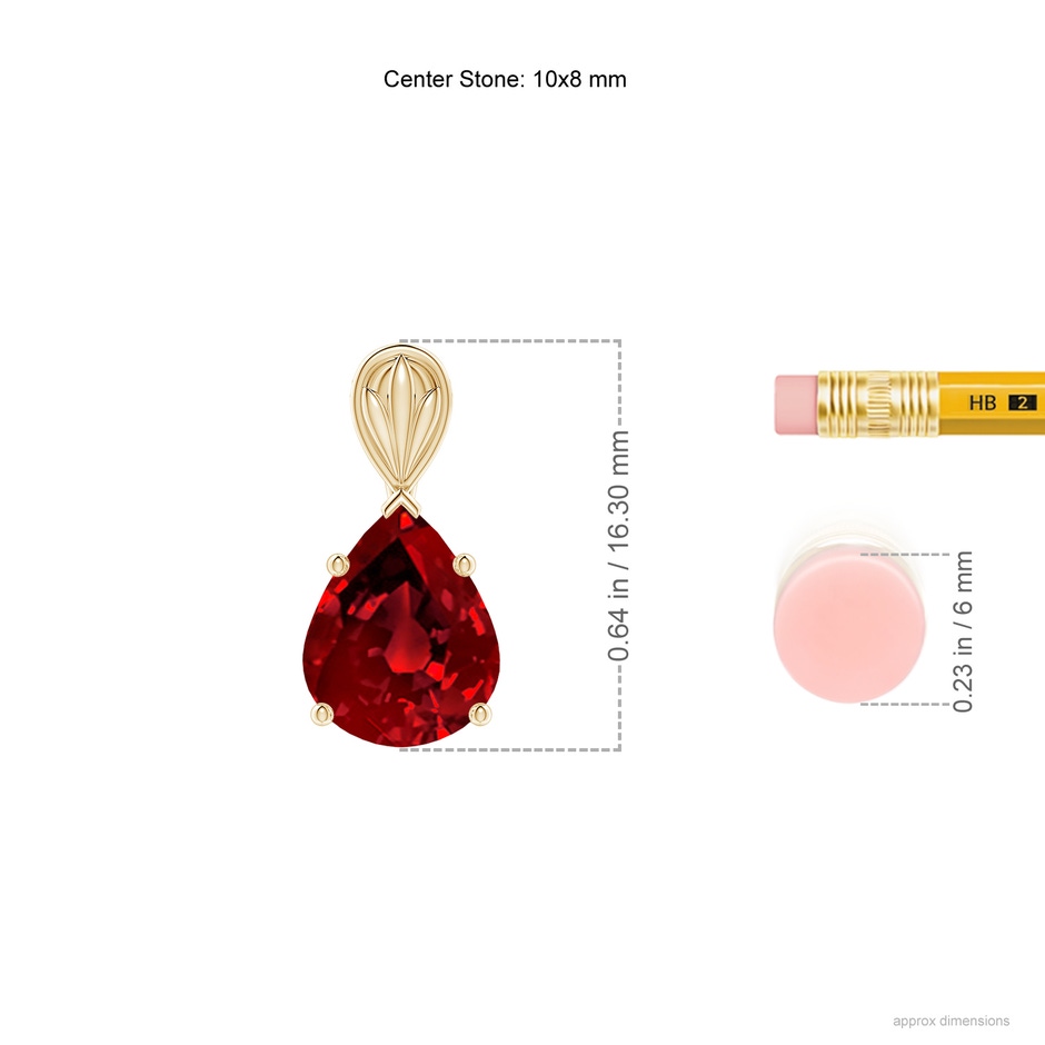 10x8mm Labgrown Lab-Grown Solitaire Pear-Shaped Ruby Classic Pendant in Yellow Gold ruler