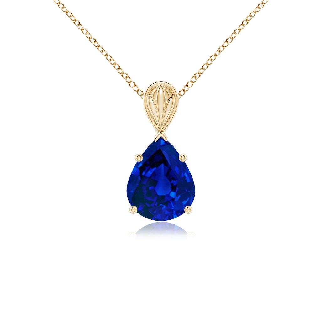 10x8mm Labgrown Lab-Grown Solitaire Pear-Shaped Blue Sapphire Classic Pendant in Yellow Gold