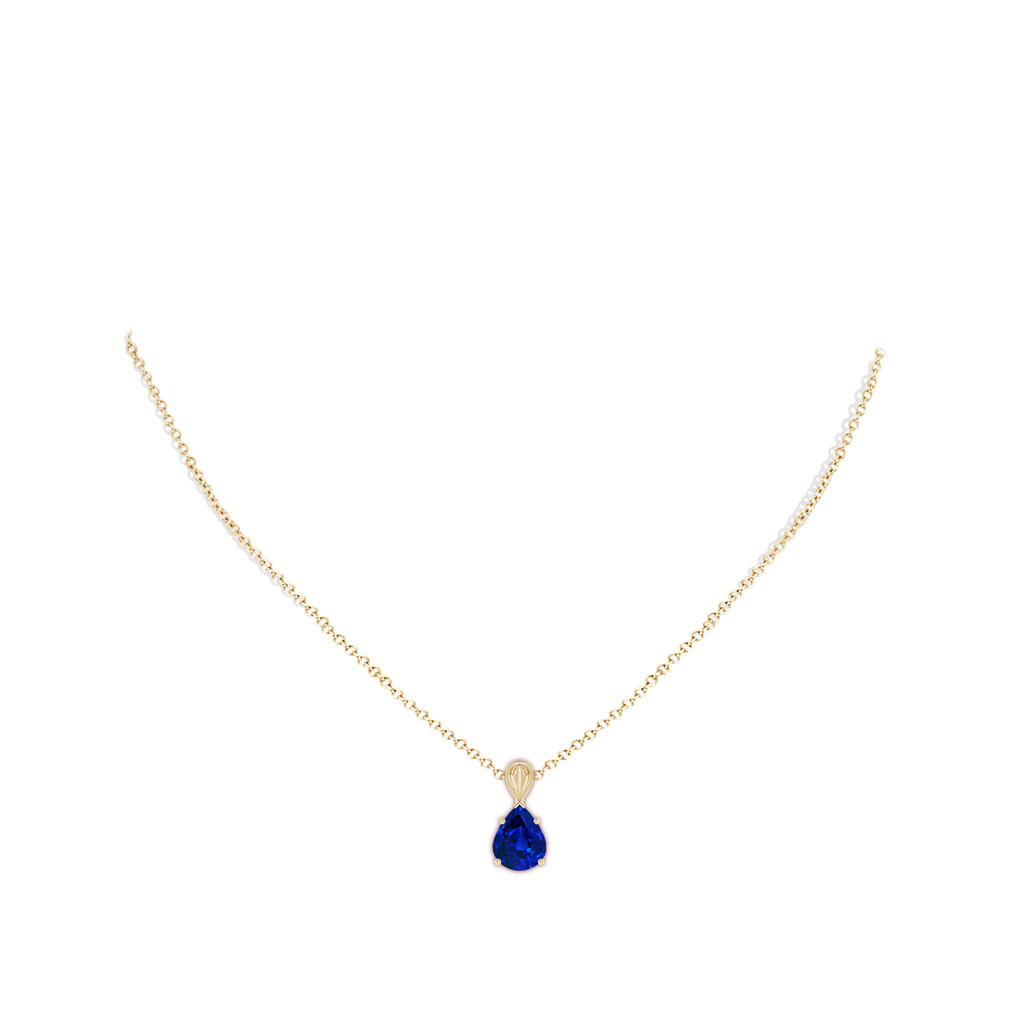 10x8mm Labgrown Lab-Grown Solitaire Pear-Shaped Blue Sapphire Classic Pendant in Yellow Gold pen