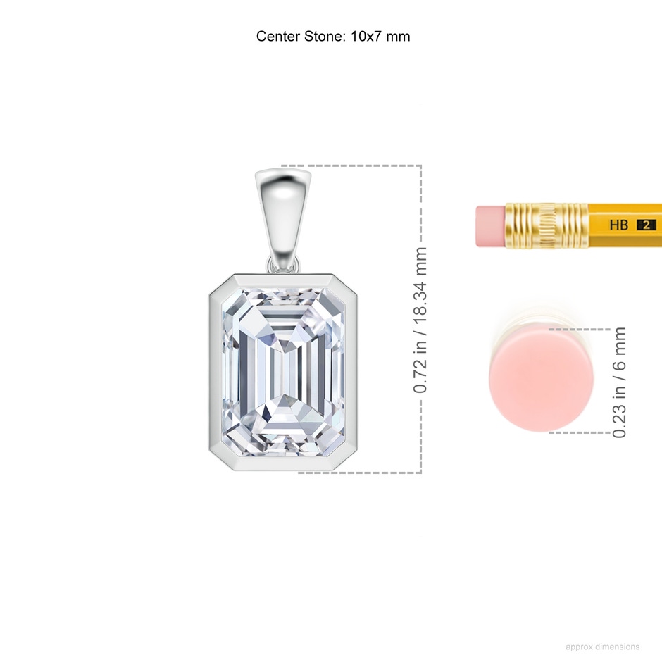 10x7mm FGVS Lab-Grown Bezel-Set Emerald-Cut Diamond Solitaire Pendant in P950 Platinum ruler