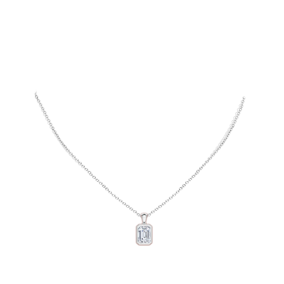 10x7mm FGVS Lab-Grown Bezel-Set Emerald-Cut Diamond Solitaire Pendant in P950 Platinum pen