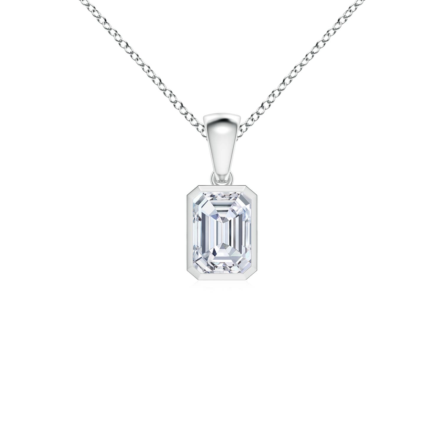 7x5mm FGVS Lab-Grown Bezel-Set Emerald-Cut Diamond Solitaire Pendant in P950 Platinum