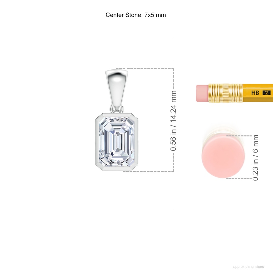 7x5mm FGVS Lab-Grown Bezel-Set Emerald-Cut Diamond Solitaire Pendant in P950 Platinum ruler