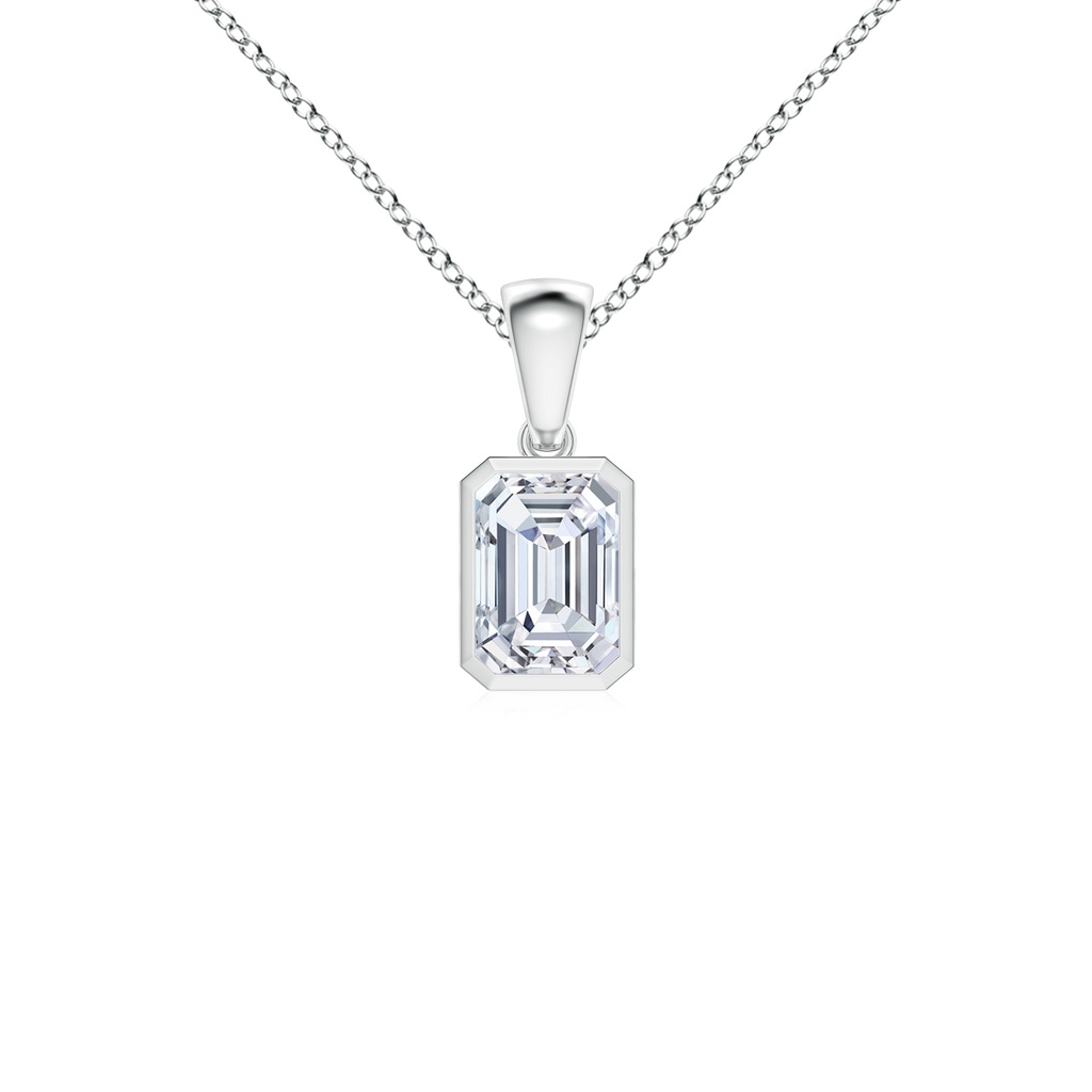 7x5mm FGVS Lab-Grown Bezel-Set Emerald-Cut Diamond Solitaire Pendant in White Gold