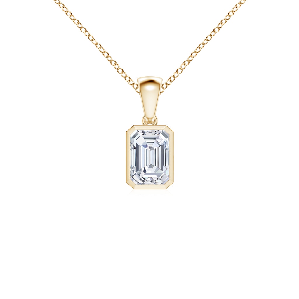 7x5mm FGVS Lab-Grown Bezel-Set Emerald-Cut Diamond Solitaire Pendant in Yellow Gold