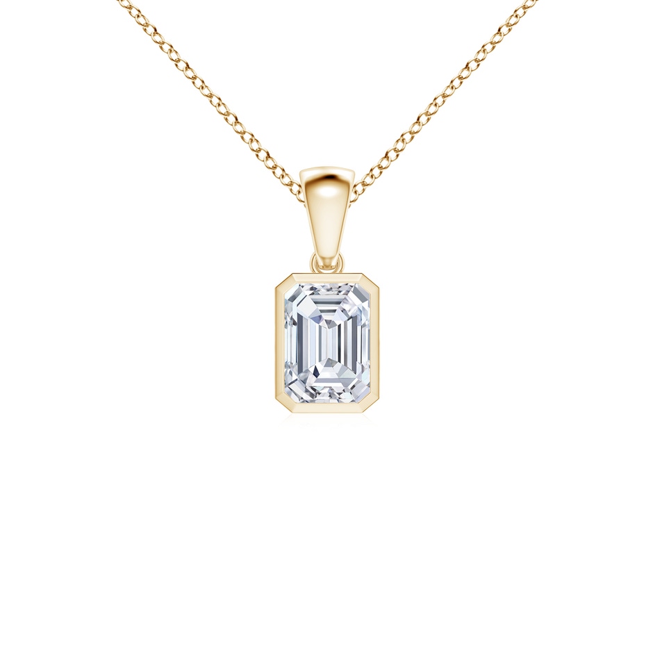 7x5mm FGVS Lab-Grown Bezel-Set Emerald-Cut Diamond Solitaire Pendant in Yellow Gold 