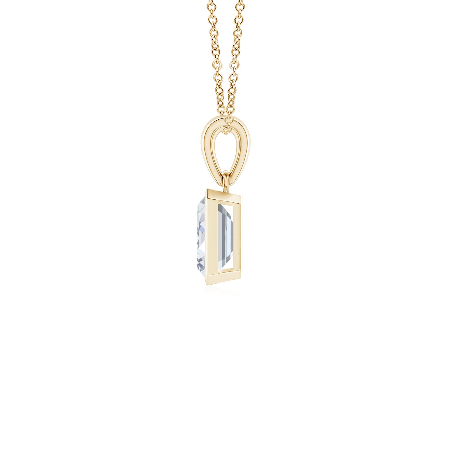 7x5mm FGVS Lab-Grown Bezel-Set Emerald-Cut Diamond Solitaire Pendant in Yellow Gold - side 2