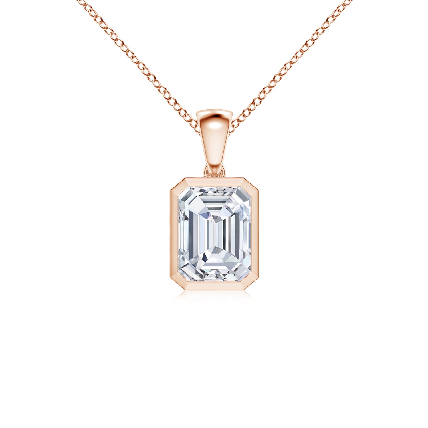 8.5x6.5mm FGVS Lab-Grown Bezel-Set Emerald-Cut Diamond Solitaire Pendant in Rose Gold