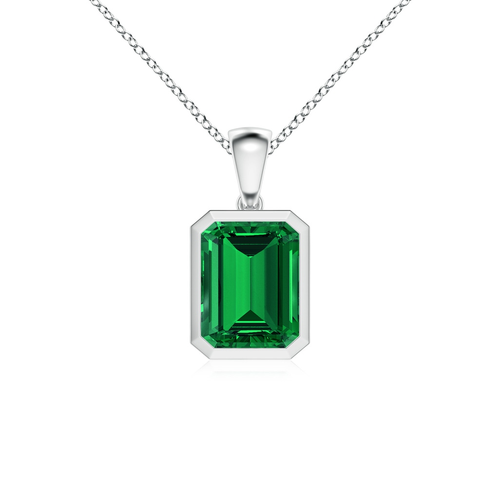 10x8mm Labgrown Lab-Grown Bezel-Set Emerald-Cut Emerald Solitaire Pendant in P950 Platinum