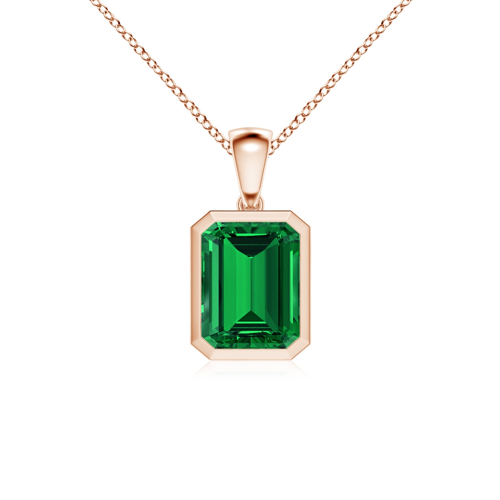 10x8mm Labgrown Lab-Grown Bezel-Set Emerald-Cut Emerald Solitaire Pendant in Rose Gold