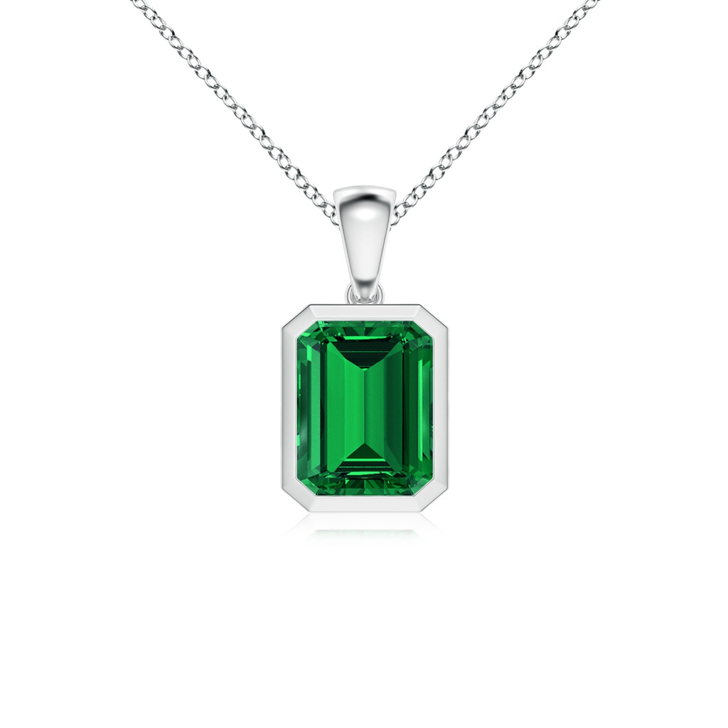 9x7mm Labgrown Lab-Grown Bezel-Set Emerald-Cut Emerald Solitaire Pendant in White Gold