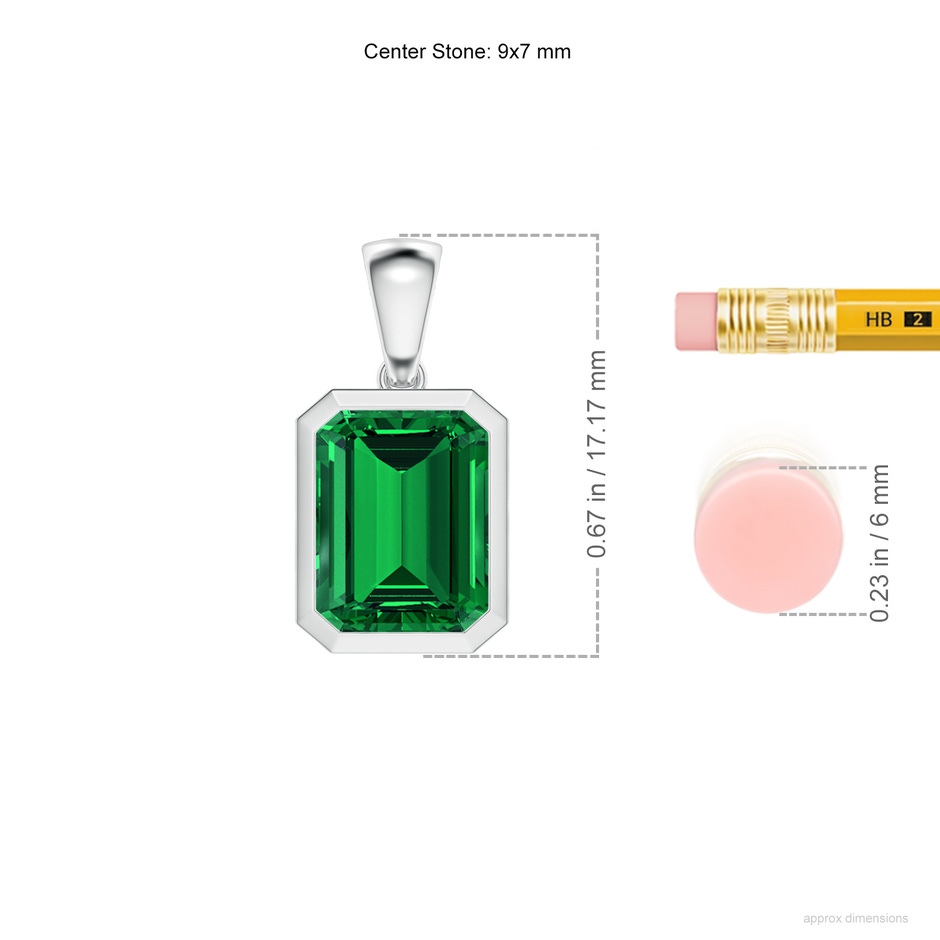 9x7mm Labgrown Lab-Grown Bezel-Set Emerald-Cut Emerald Solitaire Pendant in White Gold ruler